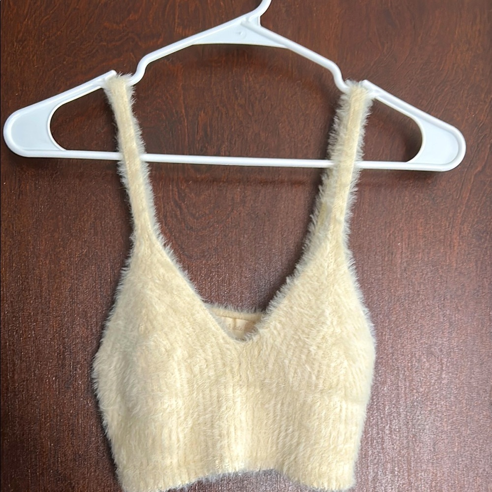 Fuzzy Cream Crop Top